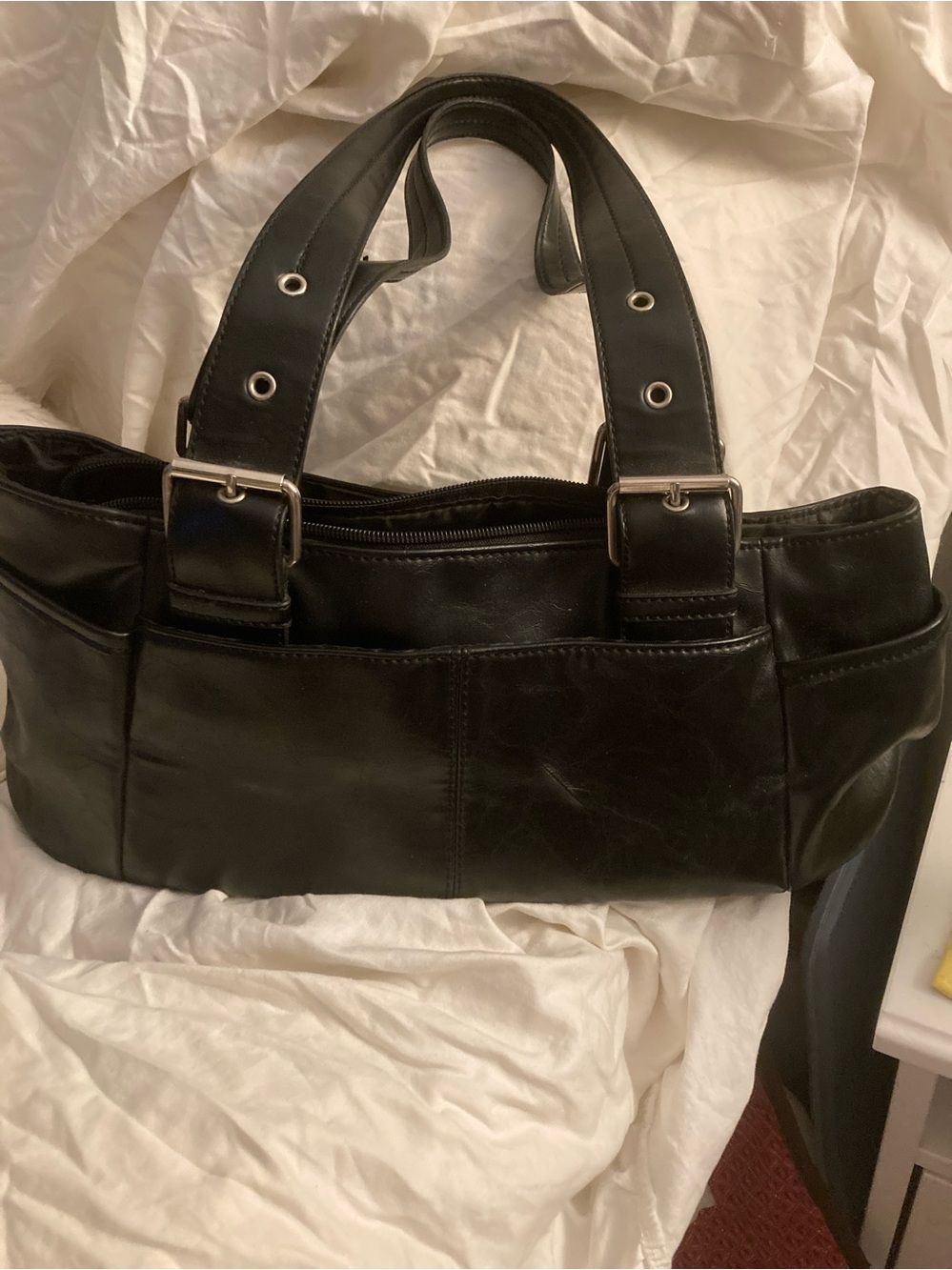 Kenneth Cole Reaction Black Leather Shoulder Bag